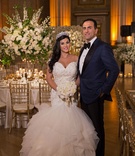 Maral Ansari %26 Kambiz Nabily
Photography: Duke Photography
Read More:
http://www.insideweddings.com/weddings/grand-wedding-with-regal-decor-and-golden-details-in-washington-dc/1117/ Bride in off shoulder trumpet mermaid gown matthew christopher tiara groom in tuxedo bow tie navy