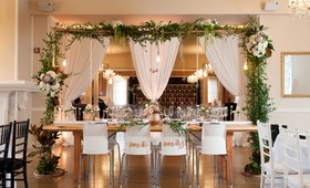 Unique Tablescape Motif for Head Table
Photography: Blue Rose Photography
Read More:
http://www.insideweddings.com/weddings/urban-chic-styled-wedding-shoot-with-unique-copper-accents/785/ a unique tablescape with an urban chic concept for a head table with arch and foliage hanging items