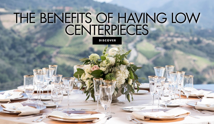 Low Centerpiece Benefits
Article: Why So Many Couples Love Having Low Centerpieces
Photography: Maya Myers Photography
Read More:
http://www.insideweddings.com/news/planning-design/why-so-many-couples-love-having-low-centerpieces/4200/ the benefits of having low centerpieces low centerpiece on reception table mountain view