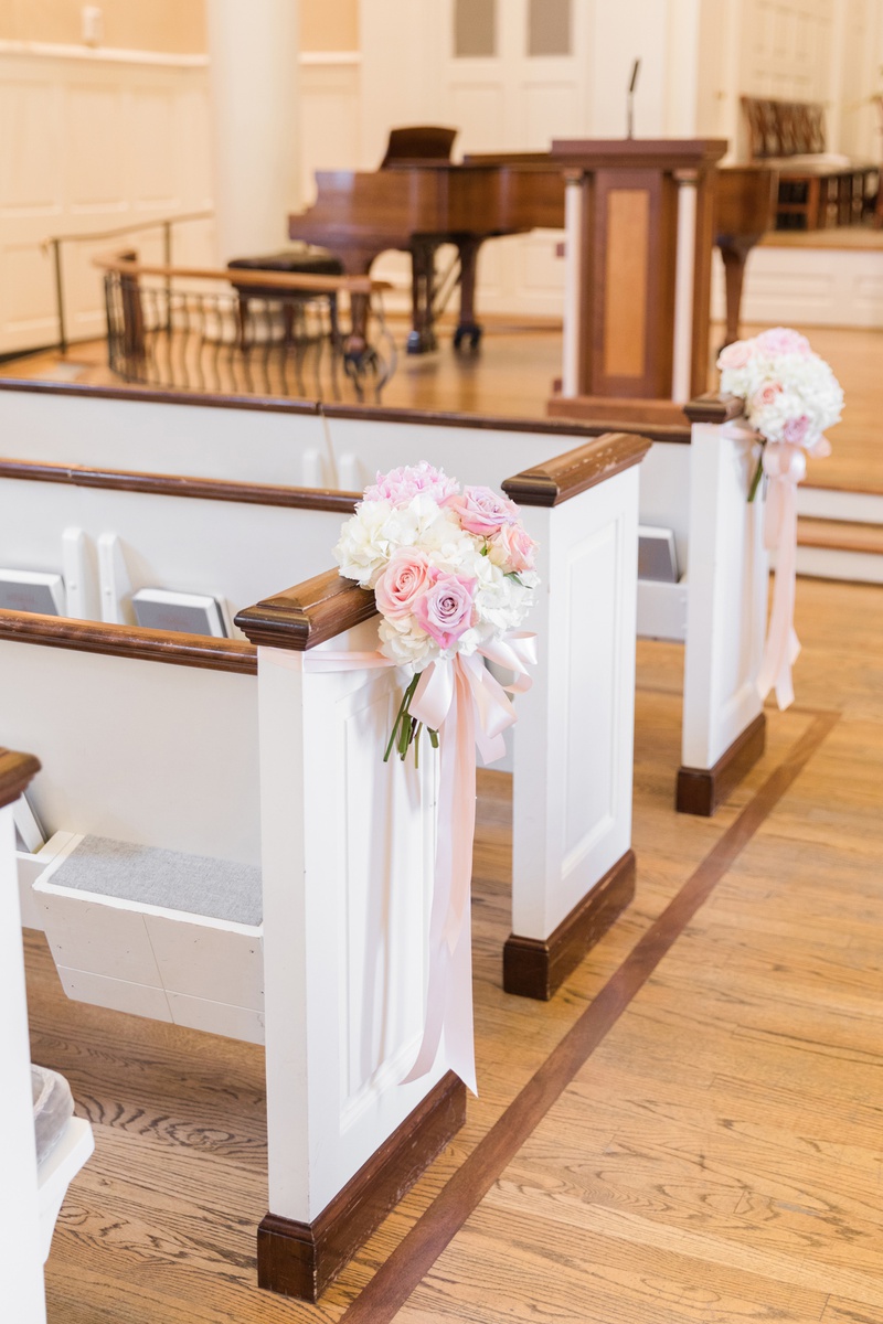 Flowers on Pews
Photography: Perez Photography
Read More:
http://www.insideweddings.com/weddings/church-ceremony-classic-country-club-reception-with-pink-palette/1284/ ivory and pink flowers displayed on pews at church ceremony