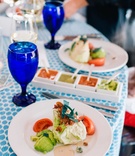Tex-Mex Dishes with Blue Spotted Linens and Glasses
Photography: Vue Photography
Read More:
http://www.insideweddings.com/weddings/detroit-lions-qb-matthew-staffords-southern-style-rehearsal-dinner/739/ detriot lions quarterback matthew stafford rehearsal dinner food tex-mex salsa tasting blue linens