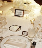 Elegant Head Table Décor
Photography: KingenSmith
Read More:
http://www.insideweddings.com/weddings/romantic-all-white-celebration-in-chicago-illinois/315/ Beaded charger plates and framed seat cards