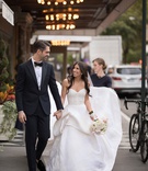 Bride %26 Groom at NYC Hotel Venue
Photography: The Day by Ira Lippke
Read More:
http://www.insideweddings.com/weddings/luxurious-fall-wedding-with-pink-elements-in-new-york-city/1166/ Bride in strapless monique lhuillier wedding dress groom in tuxedo outside of the pierre in new york