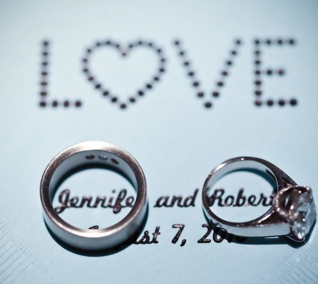 Platinum Wedding Rings
Photography: Jessica Lewis Photography
Read More:
http://www.insideweddings.com/weddings/summer-wedding-at-the-sls-hotel-beverly-hills-california/460/ Bride engagement ring and men's band on LOVE napkin