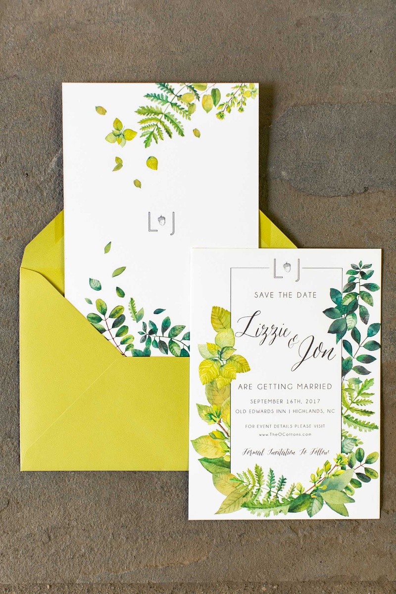Yellow %26 Green Save the Date
Photography: Vue Photography
Read More:
http://www.insideweddings.com/weddings/destination-rustic-fall-wedding-at-a-farm-in-north-carolina/1202/ wedding invitation suite save the date yellow envelope and flowers greenery