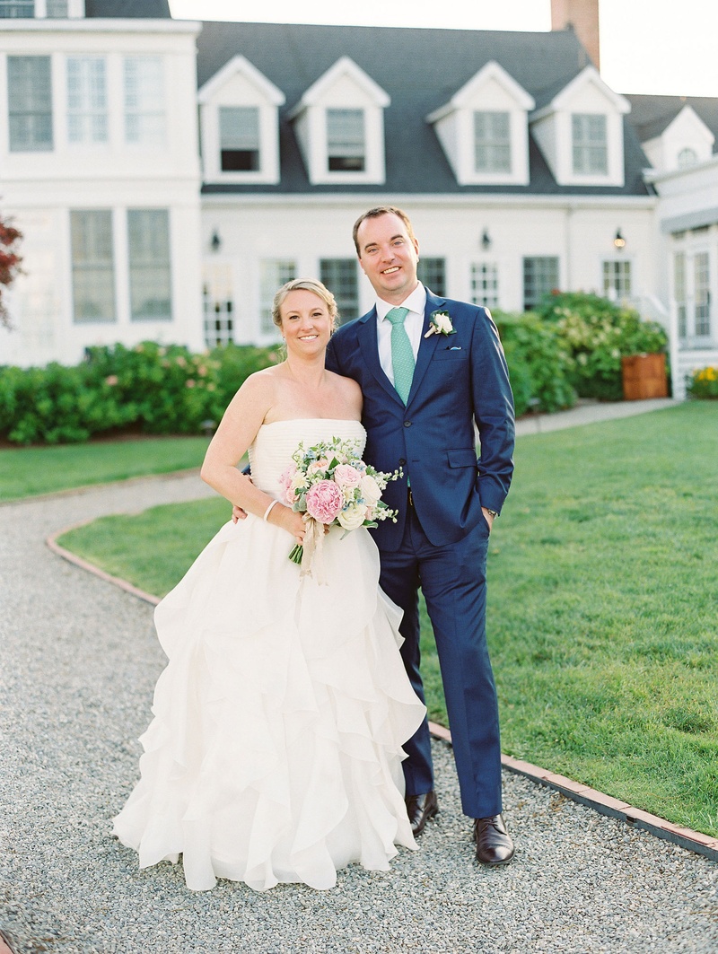 East Coast Wedding Couple
Photography: Bonnie Sen Photography
Read More:
http://www.insideweddings.com/weddings/outdoor-ceremony-tented-reception-by-a-tranquil-river-in-maryland/1088/ Bride in strapless wedding dress pink bouquet with groom navy blue suit with green tie