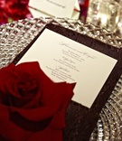 Crystal Charger Plate
Photography: KingenSmith
Read More:
http://www.insideweddings.com/weddings/classic-chicago-wedding-with-mexican-ceremony-traditions/404/ Red rose at wedding place setting and cut glass plate
