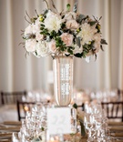 Pink %26 Ivory Tall Centerpiece on Long Table
Photography: Laurie Bailey Photography
Read More:
http://www.insideweddings.com/weddings/church-ceremony-elegant-reception-in-the-pacific-palisades/1142/ Wedding reception glass vase with pink garden rose ivory white dahlia flower dusty miller greenery