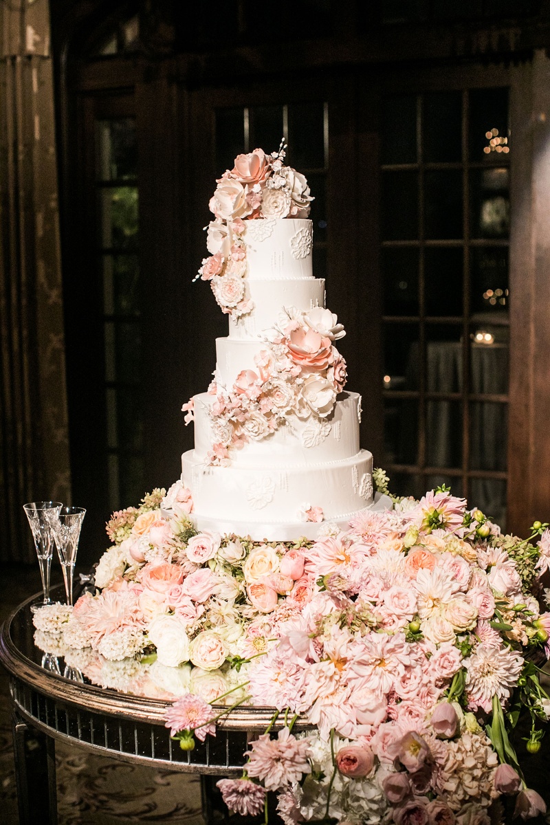 Cakes & Desserts Photos Sugar Flowers Cascading Around Cake Inside Weddings