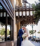 Couple Outside of New Orleans Venue
Photography: Wendy Wilson Photography
Read More:
http://www.insideweddings.com/weddings/romantic-rooftop-ceremony-ballroom-reception-in-new-orleans/991/ bride in blush by hayley paige, mermaid wedding dress with tulle skirt groom in navy tuxedo