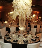 Crystal Floral Centerpiece
Photography: KingenSmith
Read More:
http://www.insideweddings.com/weddings/timeless-black-white-wedding-in-chicago-illinois/349/ White flowers on top of crystal strand riser wedding centerpiece