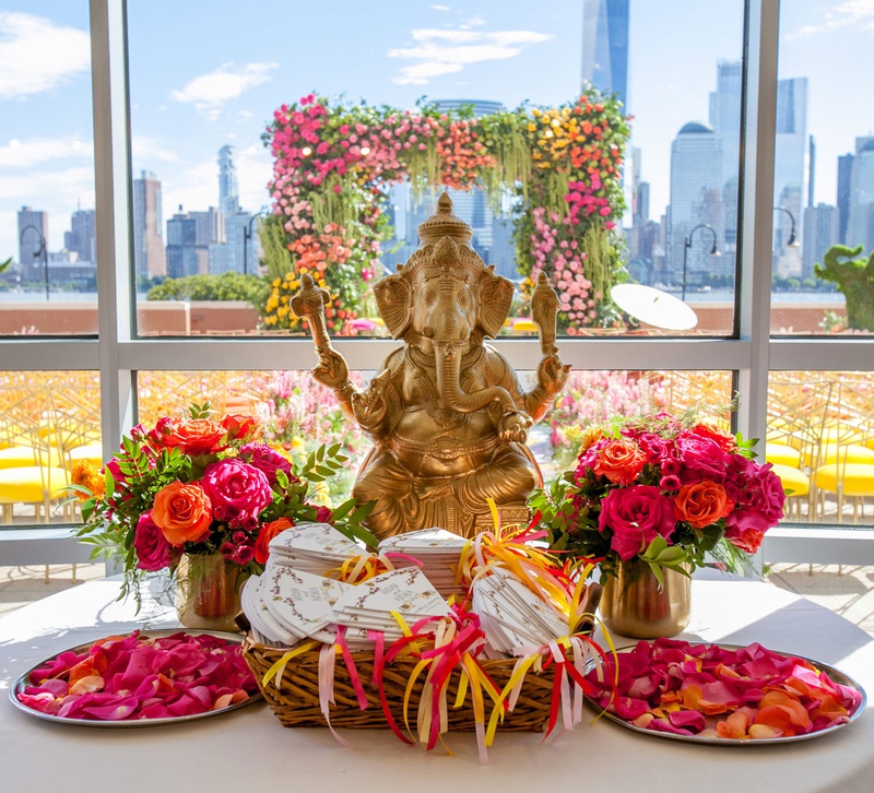 Ceremony Programs and Rose Petals
Photography: Clane Gessel Photography
Read More:
http://www.insideweddings.com/weddings/colorful-city-view-wedding-featuring-indian-and-japanese-traditions/1353/ wedding table at ceremony with programs and rose petals bright multicultural wedding indian japanese