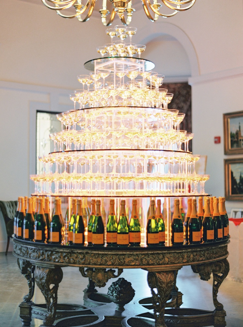 Food & Drink Photos Champagne Tower with Bottle Base Inside Weddings