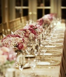 Banquet Table Décor
Photography: Catherine Hall Studios
Read More:
http://www.insideweddings.com/weddings/metropolitan-san-francisco-wedding-at-luxury-hotel/411/ Gold-rimmed charger plates and pink floral arrangements