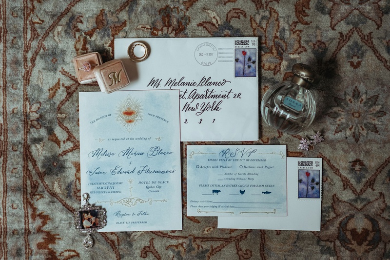 Icy Winter Wedding Invitation
Photography: Joel %26 Justyna
Read More:
http://www.insideweddings.com/weddings/dreamy-winter-destination-wedding-in-an-ice-castle-in-quebec-city/1270/ wedding invitation light blue gold design calligraphy envelope rsvp card black tie preferred