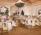 Indoor Reception Space, Ivory, Red, Blush, Gold Hues