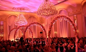 Opulent Indoor Pink Ceremony
Photography: Denis Reggie Photographers
Read More:
http://www.insideweddings.com/weddings/opulent-pink-wedding-at-the-waldorf-astoria-new-york/170/ Ballroom wedding ceremony with chandeliers and pink lighting