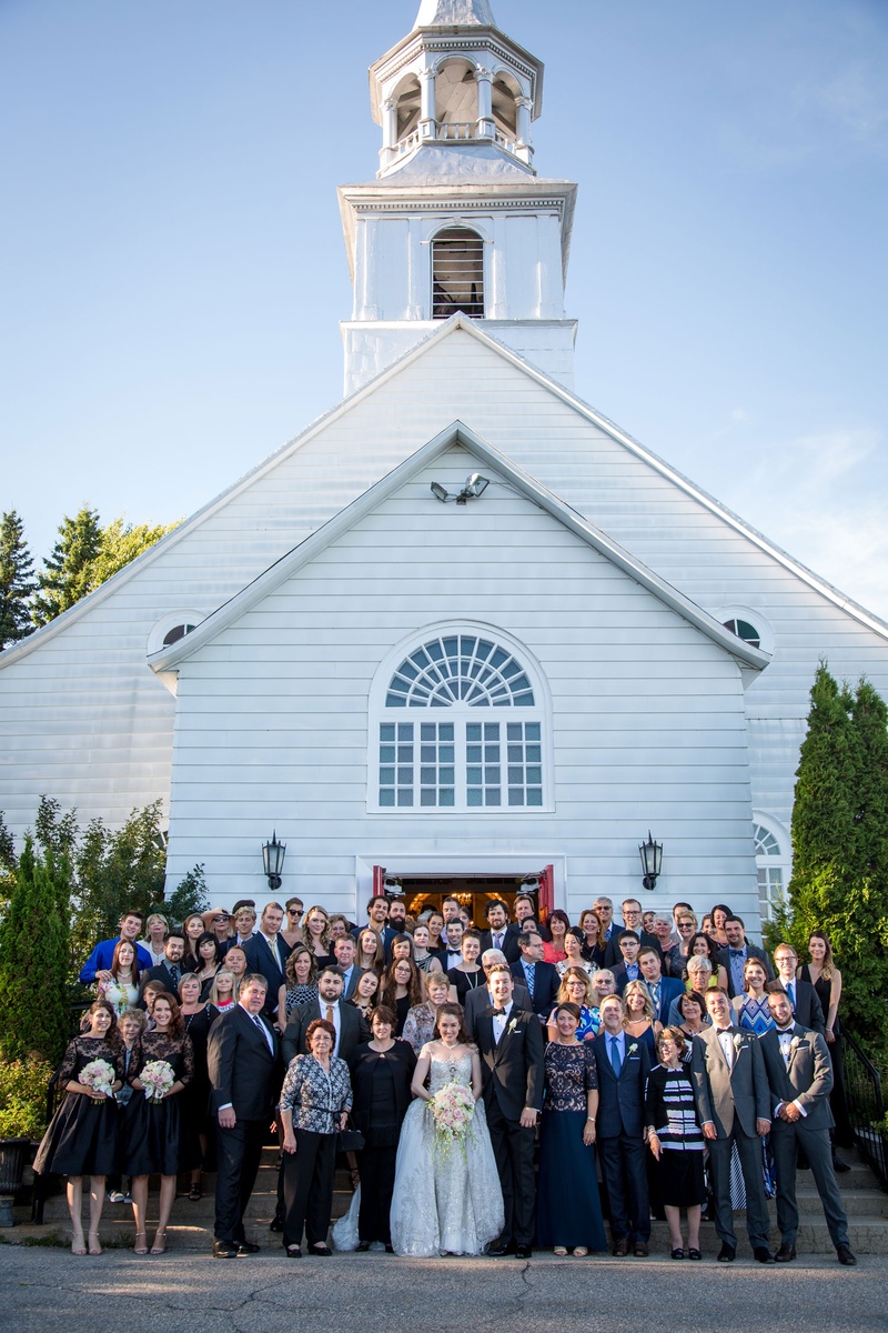 Wedding Guests in Front of Church
Photography: Magnolia Studio
Read More:
http://www.insideweddings.com/weddings/charming-church-ceremony-romantic-ballroom-reception-in-quebec/1075/ Bride and groom with bridesmaids, groomsmen, and friends and family in front of church after ceremon