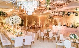 Luxurious Floral Fantasy Ballroom
Photography: Jacqui Cole Photography
Read More:
http://www.insideweddings.com/weddings/timeless-luxury-wedding-with-personalized-details-in-austin-texas/1377/ wedding reception ballroom flower print vinyl on long table flower chandelier gold chairs high low