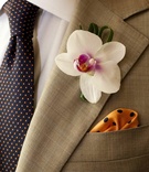 Groom's Orchid Boutonniere
Photography: lunaphoto
Read More:
http://www.insideweddings.com/weddings/tangerine-hued-summer-destination-wedding-in-costa-rica/311/ White orchid and polka dot pocket square