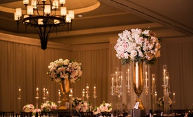 Tall Candelabra %26 Gold Floral Stands
Photography: Lin %26 Jirsa Photography
Read More:
http://www.insideweddings.com/weddings/destination-multi-day-indian-wedding-with-sunset-inspired-decor/1211/ indian wedding reception ballroom chandelier gold vase tall candelabra pink white flowers rose