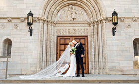 Couple's Portrait in Front of Church
Photography: Laurie Bailey Photography
Read More:
http://www.insideweddings.com/weddings/traditional-wedding-at-same-venues-as-the-brides-parents-nuptials/1364/ wedding portrait bride and groom kiss in front of church doors catholic church wedding