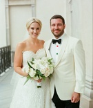 Lesley Landrum %26 Robert Brickman
Photography: Liz Banfield
Read More:
http://www.insideweddings.com/weddings/sophisticated-playful-southern-jewish-wedding-in-charleston/1076/ Bride in strapless oscar de la renta wedding dress white bouquet updo hair up groom in white tuxedo