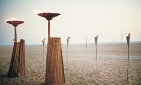 Torches At Beach Wedding
Photography: Cari Pike Photography
Read More:
http://www.insideweddings.com/weddings/tropical-beach-wedding-in-santa-monica-california/28/ fire torches and lamps on sand