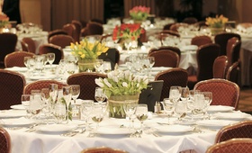 Round Reception Tables
Photography: Barber Photography
Read More:
http://www.insideweddings.com/weddings/bride-wears-custom-wedding-gown-at-the-resort-at-pelican-hill/66/ Reception ballroom with different colored tulip centerpieces