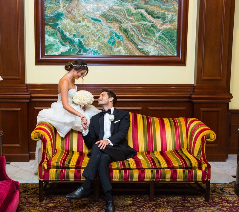 Wedding Portrait at the Four Seasons
Photography: Jay Lawrence Goldman Photography
Read More:
http://www.insideweddings.com/weddings/elegant-white-lavender-ballroom-wedding-with-cherry-blossom-trees/710/ Bride and groom on colorful striped couch at Four Seasons Westlake Village