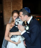 Jewish Wedding Couple with Dog
Photography: Robyn Rachel Photography
Read More:
http://www.insideweddings.com/weddings/wedding-with-outdoor-inspired-decor-at-industrial-venue-in-chicago/1376/ bride in strapless wedding dress flower applique groom in tuxedo with yarmulke little dog in tuxedo