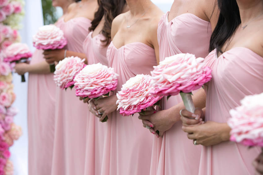 Pink glamelia composite bridesmaid bouquets