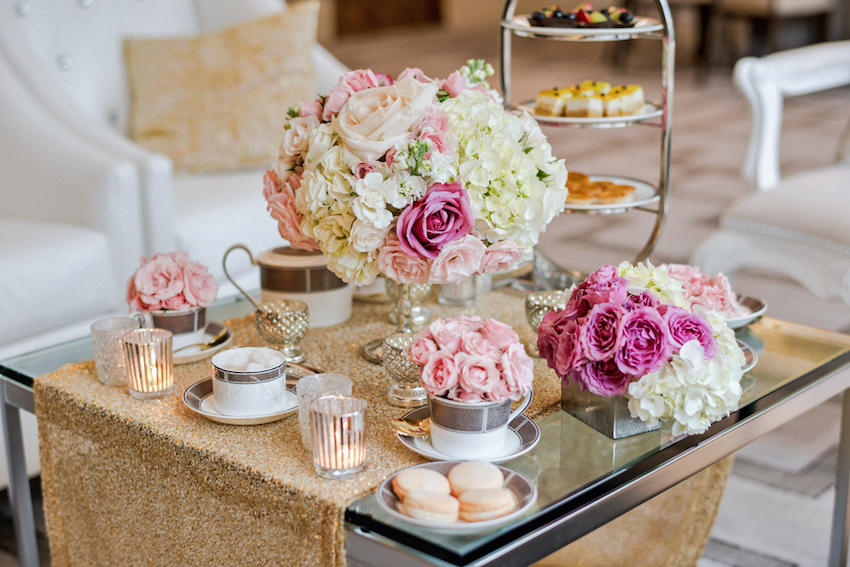 Gold sequin table runner for high tea