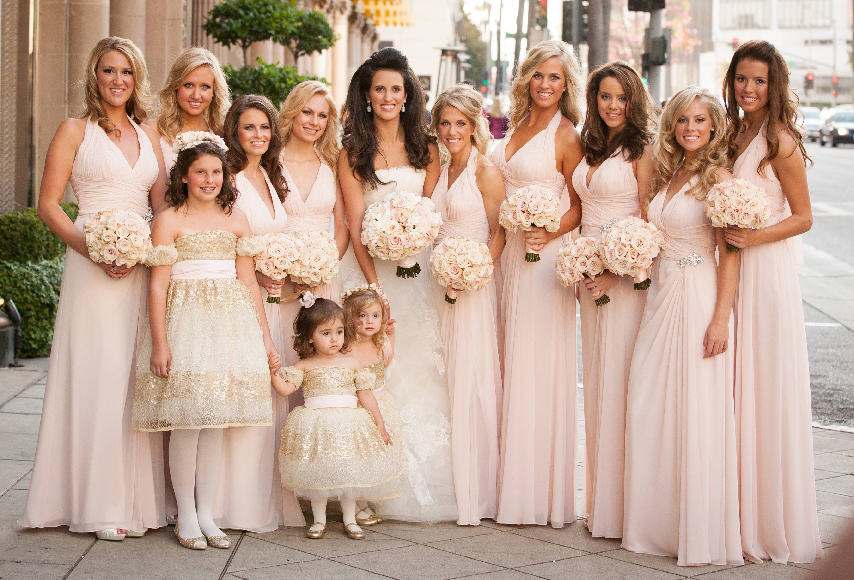 blush bridesmaid dresses long