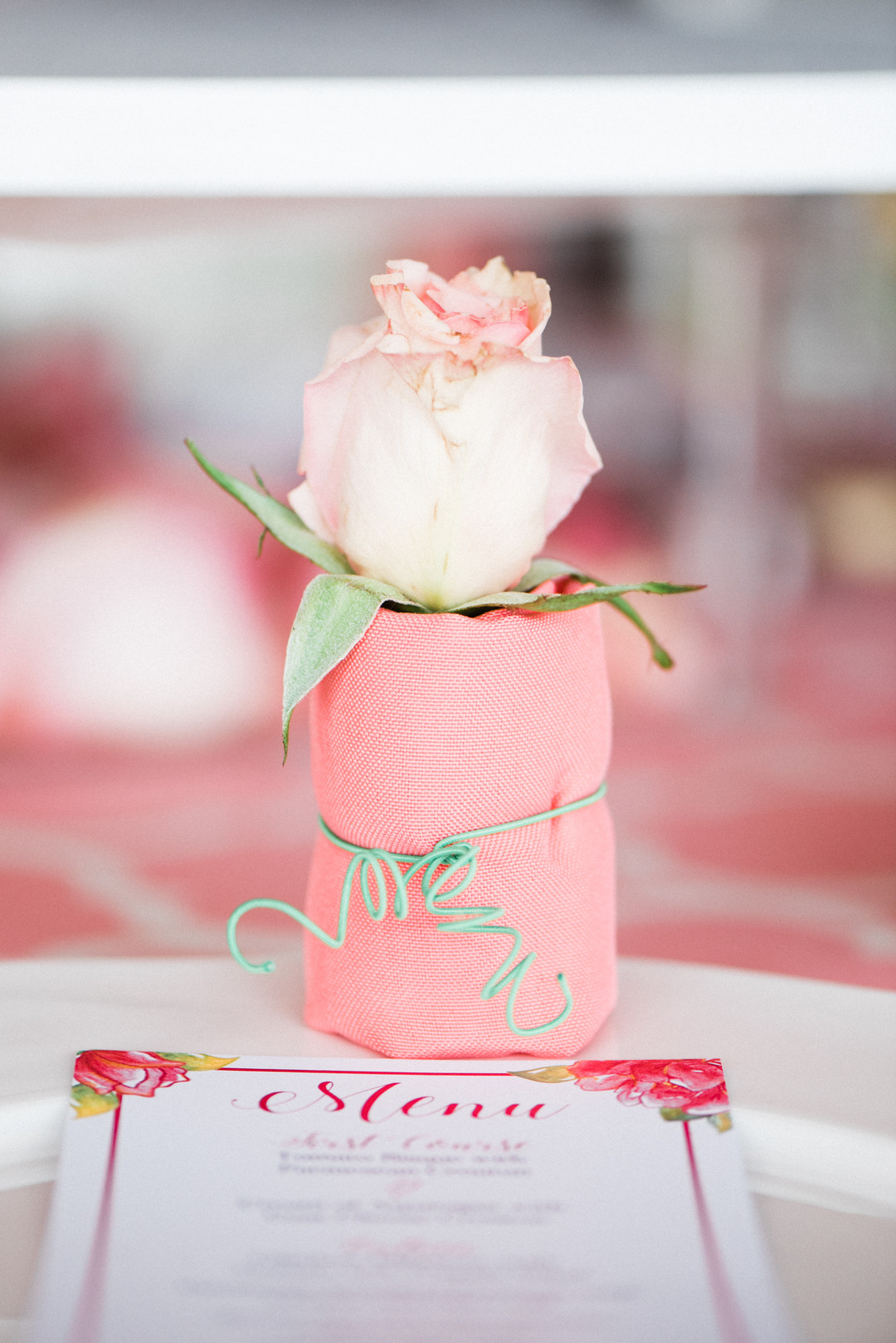 close up of place setting at pretty pink bridal shower