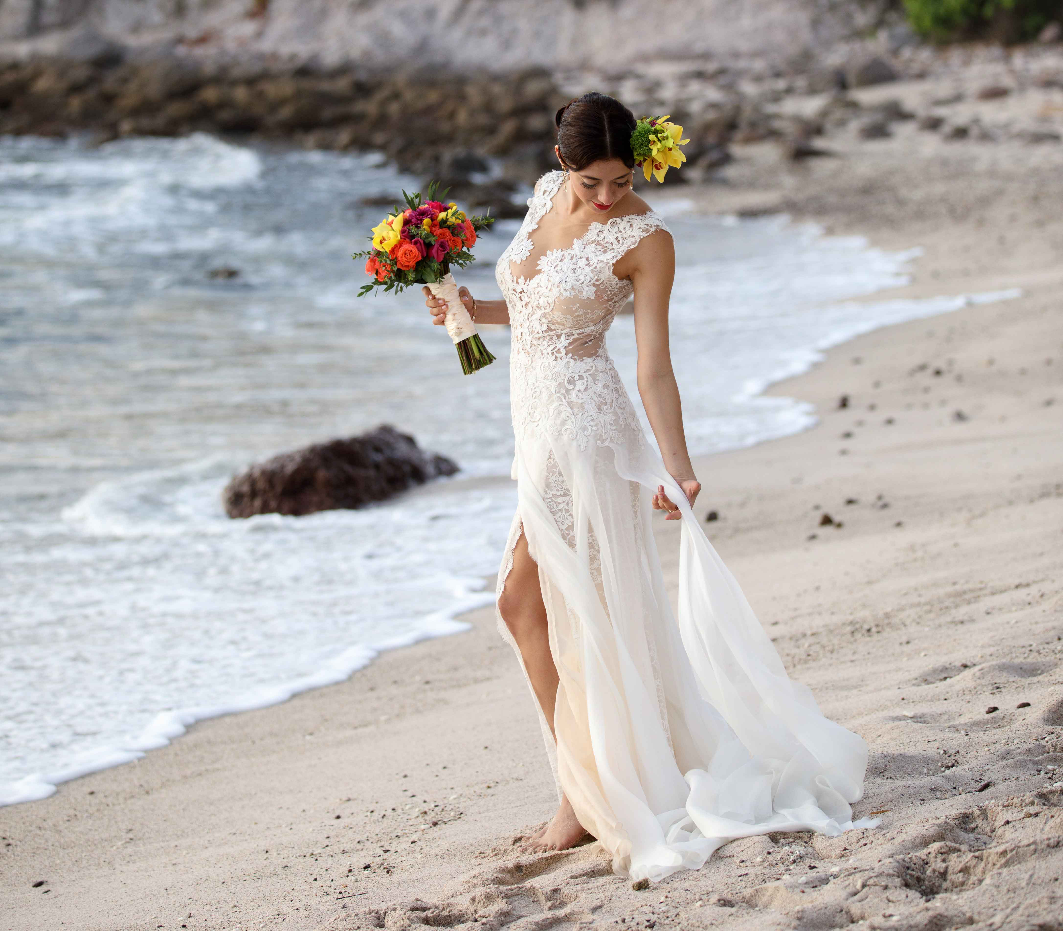 wedding dress in beach